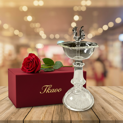 Bell-Base Tall Glass Diya with Peacock Finial